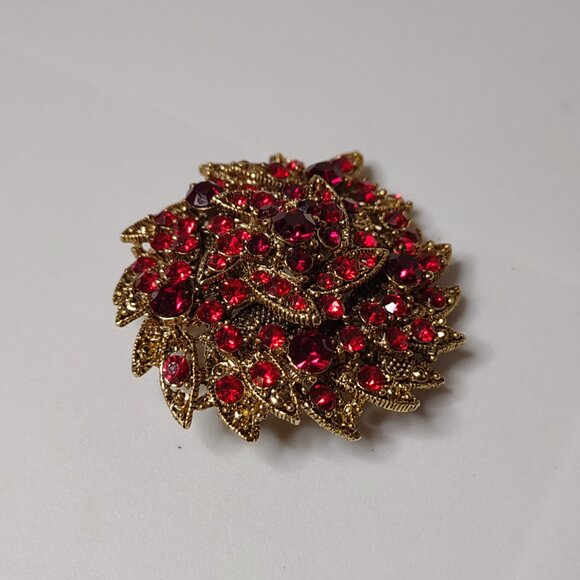Very Pretty Red And Gold Tone Brooch - Picture 10 of 11